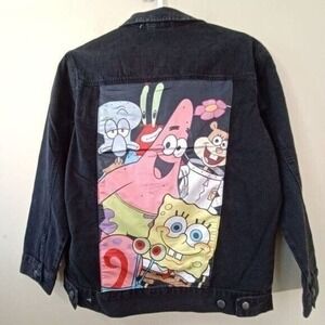 Spongebob Squarepants Jean Trucker Jacket 90s Nickelodeon Black Unisex Large New